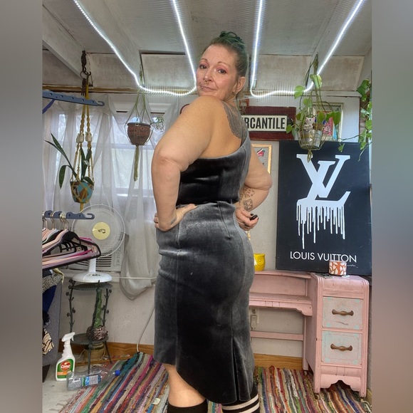 Eliza J Charcoal Gray One Sleeve Bussle Dress Size 14 Perfect for NYE - Picture 3 of 14